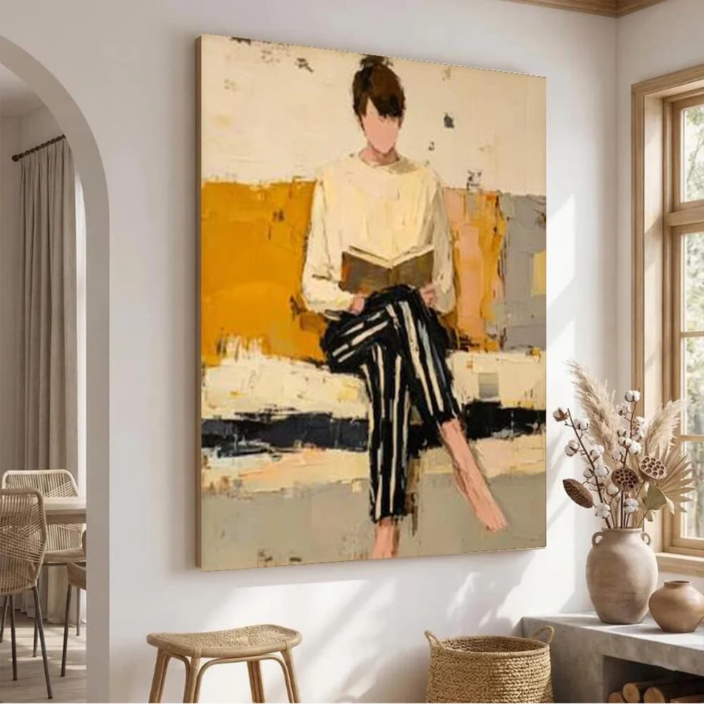 100% Handmade Abstract Oil Painting On Canvas “I Like Reading” Mural Wall Art Picture For Home Living Room Decor Image Artwork