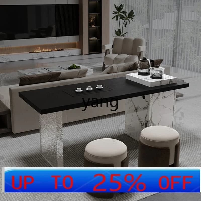LMMHigh-End Small Apartment Modern Minimalist Light Luxury Rock Board Living Room Home Combination Tea Table