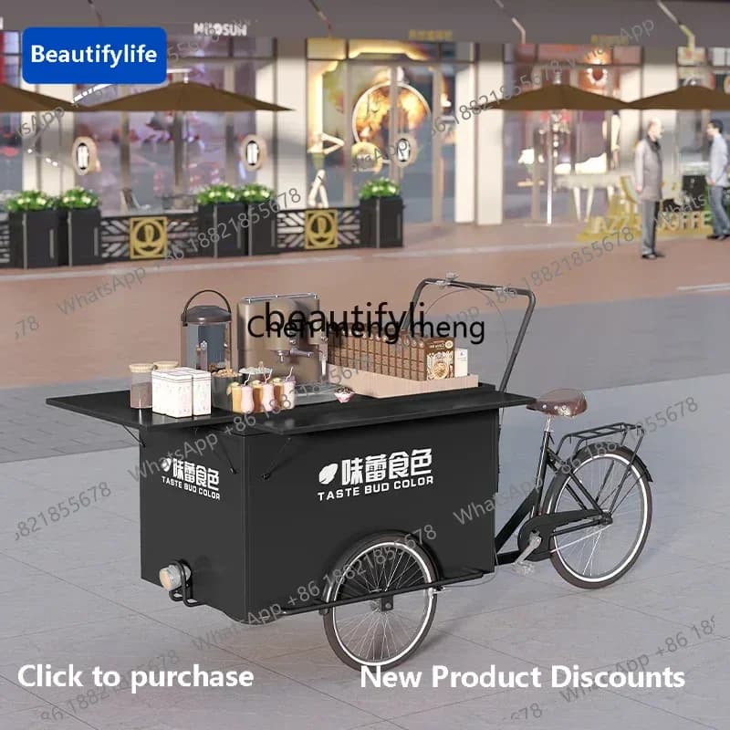 183F  lxOutdoor stall cart night market promotion wrought iron stall cart movable three-wheeled dining car