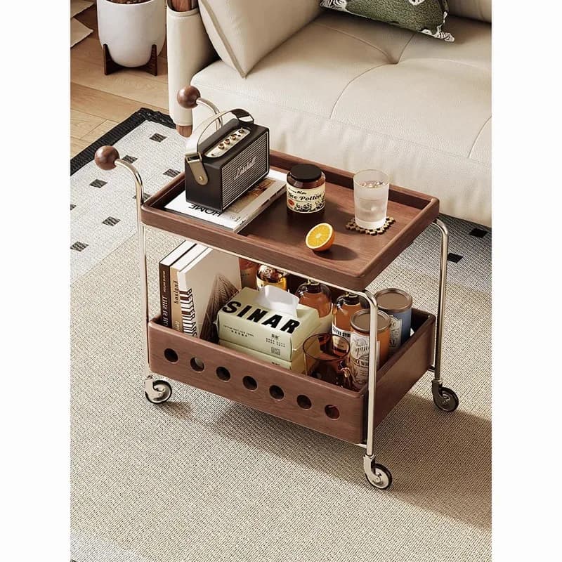 Mobile Vintage Solid Wood Storage Cart Side Table Coffee Snack Shelf Multilayer Caddy Living Room Kitchen Decor Furniture
