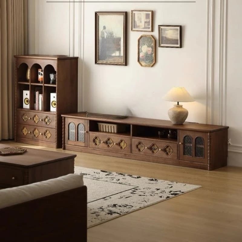 Walnut TV Cabinet Living Room Storage Locker Integrated Solid Wood TV Cabinet