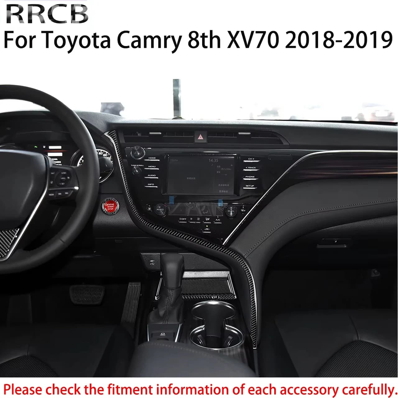 For Toyota Camry XV70 8th 2018-2019 Car Accessories Dashboard Gear Headlamp Brow Trim Strip Carbon Fiber Auto Interior Stickers