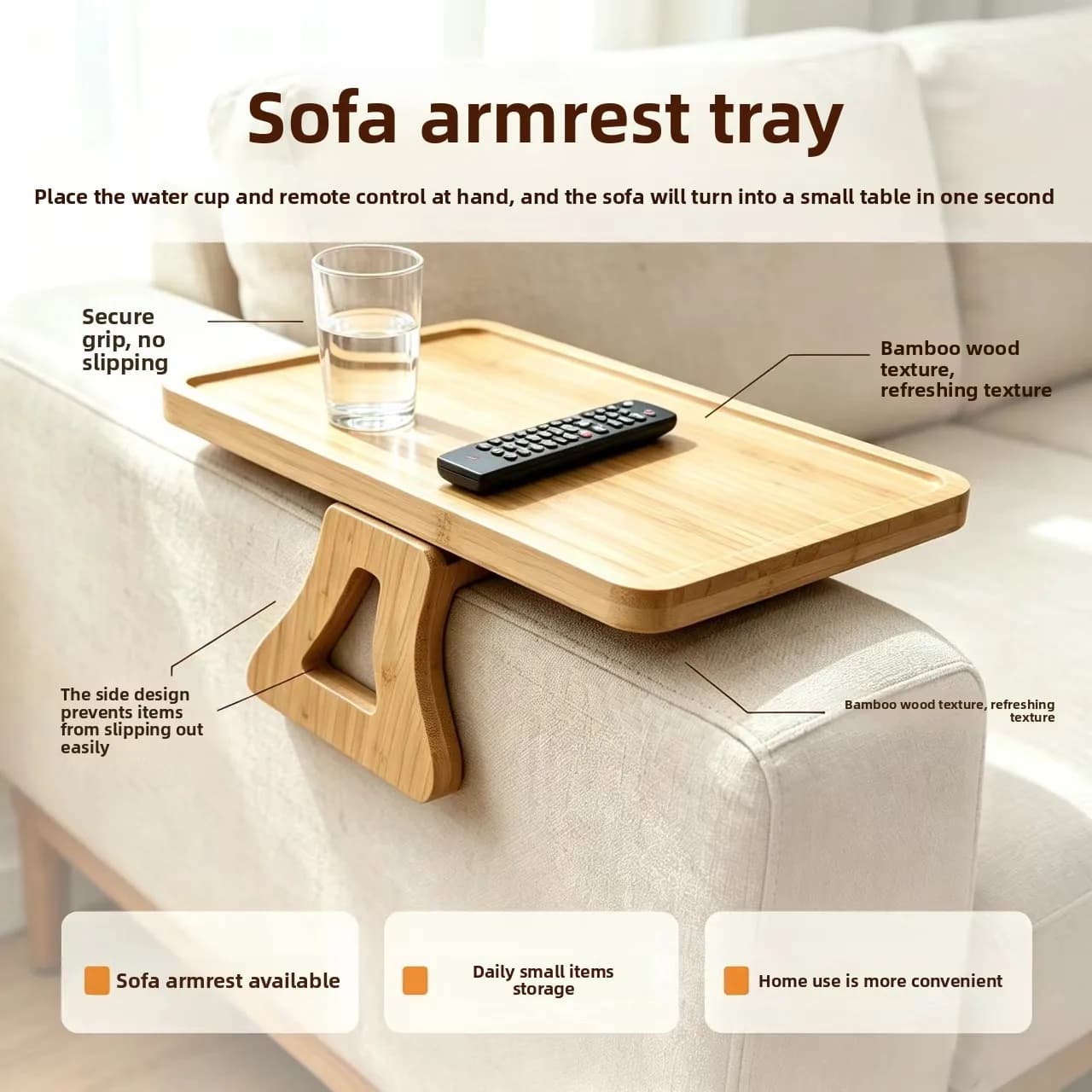 Foldable wooden snack beverage remote control tray sofa armrest bamboo clip table sofa tray