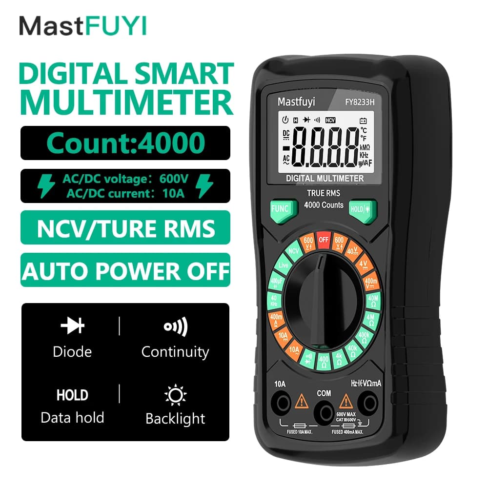 MASTFUYI Digital TRUE RMS 4000 Counts Multimeter with NCV Detection,Overload Protection, Backlight & Hold, Compact Tester Tool
