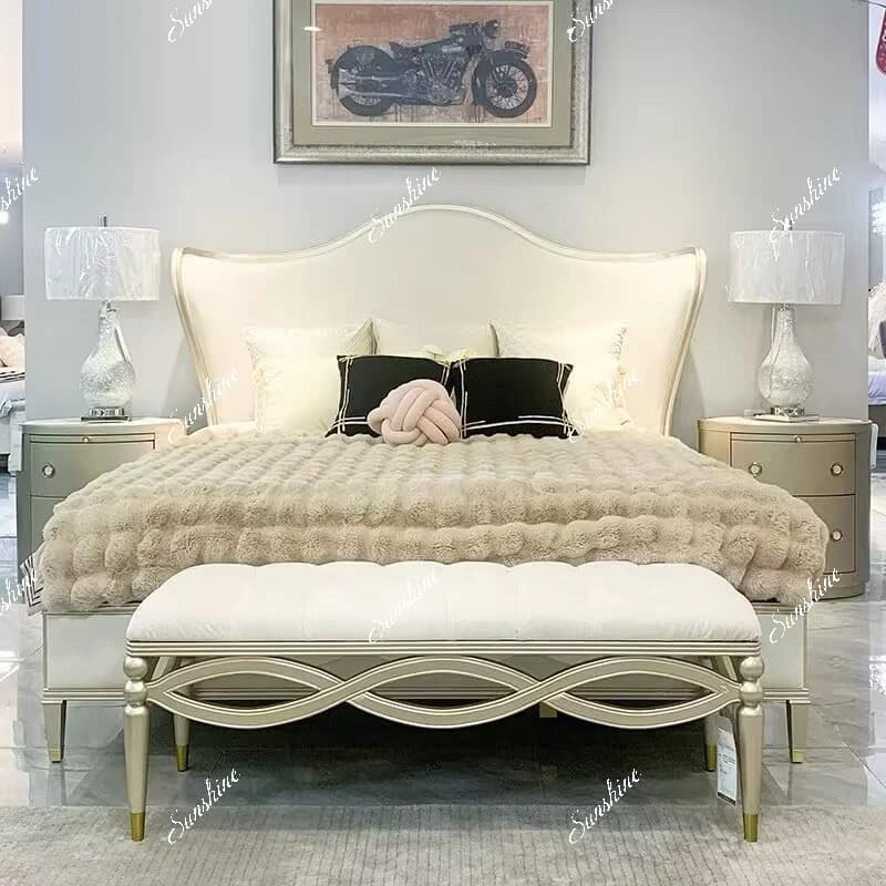 American light luxury bedroom solid wood soft bag bedside stool entry against the wall shoe change bench