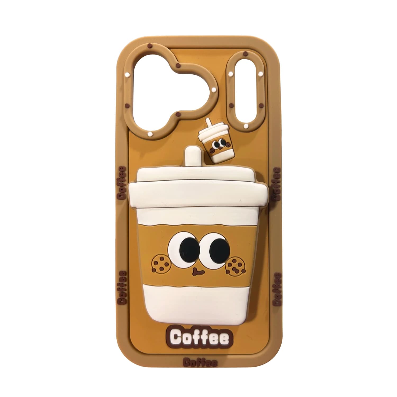 Telescoping Bracket For iPhone 17Pro Max 11 12 13 14 15 16 3D Cute Cartoon Coffee Cup, Soft Silicone Phone Case Back Cover Skin