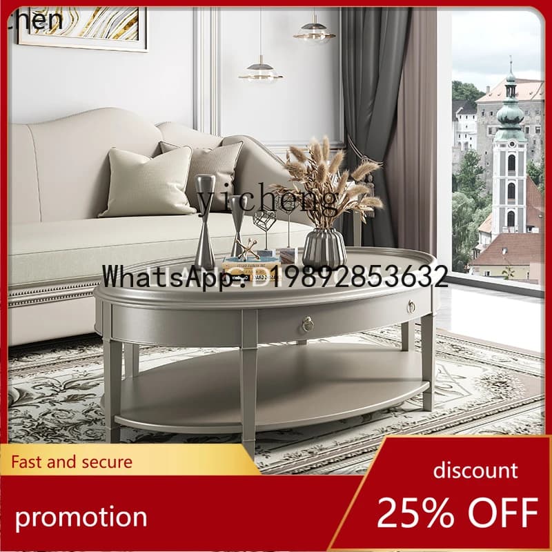 YFY solid wood coffee table champagne gold oval tea table living room storage coffee table TV cabinet combination