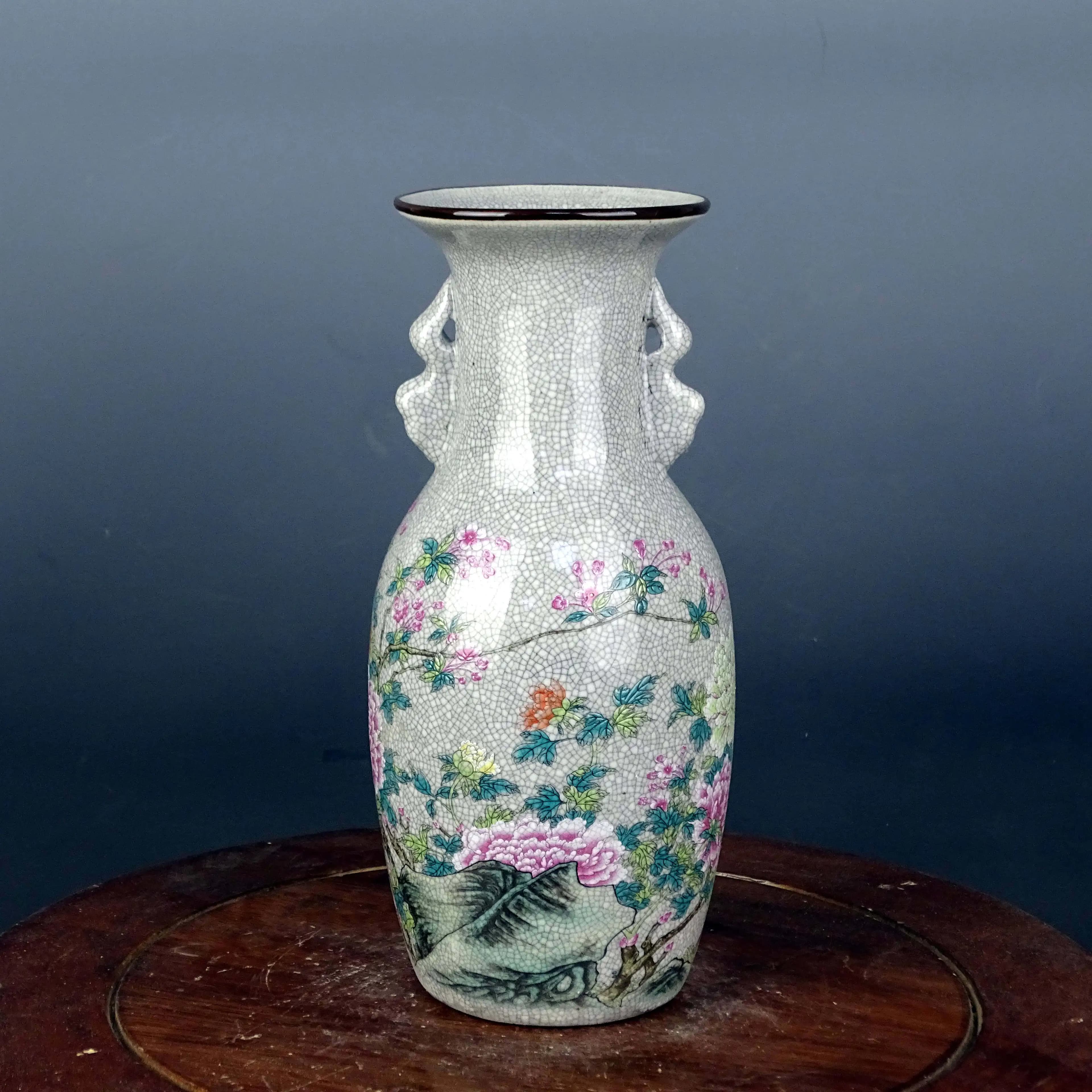 9.3" Qing Dynasty Qianlong Period Famille Rose Porcelain Vase with Peony Pattern Antique Ceramic Collectible Home Decor