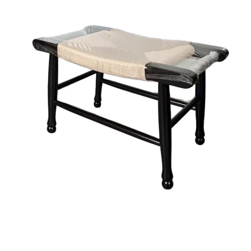 Medieval rattan shoe changing stool solid wood porch entrance small stool wabi sabi wind bedside stool black French low stool