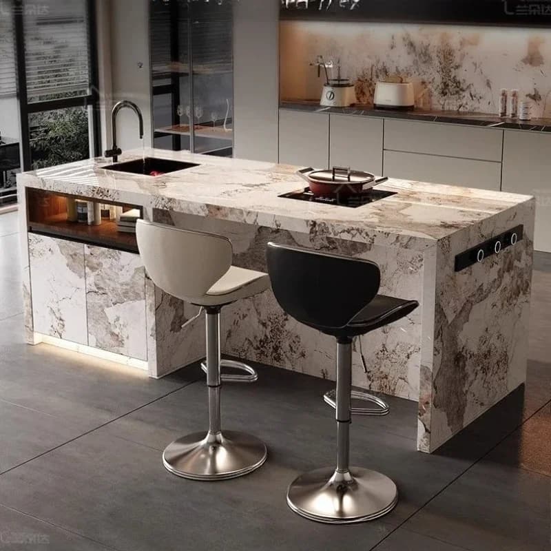 Rock Slab Island Dining Table Integrated Household Center Guide Down Table Minimalist Open Kitchen Bar Table Integrated Restaura
