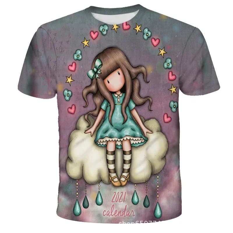 3D cartoon girl printed T-shirt, fashionable men/women short-sleeved loose and breathable T-shirt, casual children's anime top,