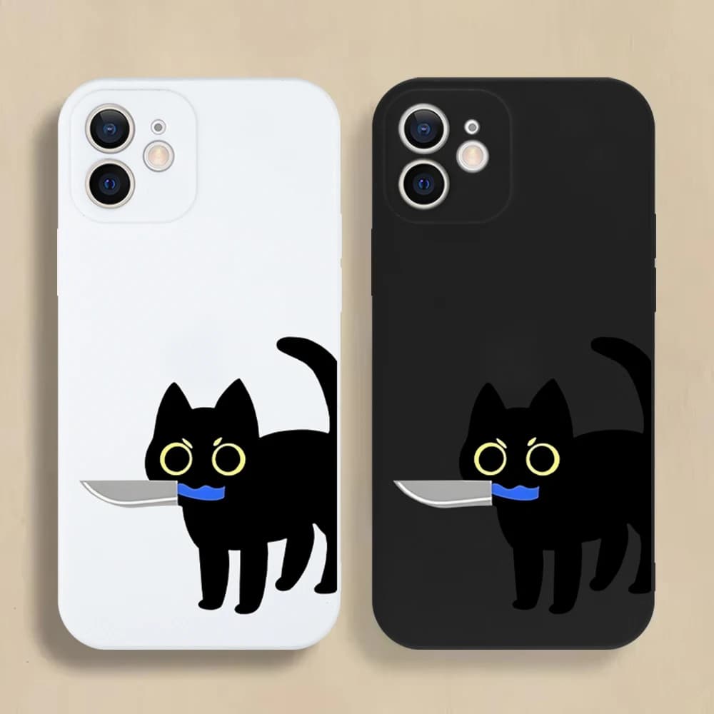 Funny Black Cat Pattern Phone Case For iPhone 16 15 14 13 12 11 Pro Max Mini X XS XR SE 7 8 Plus Shockproof Soft Cover Shell