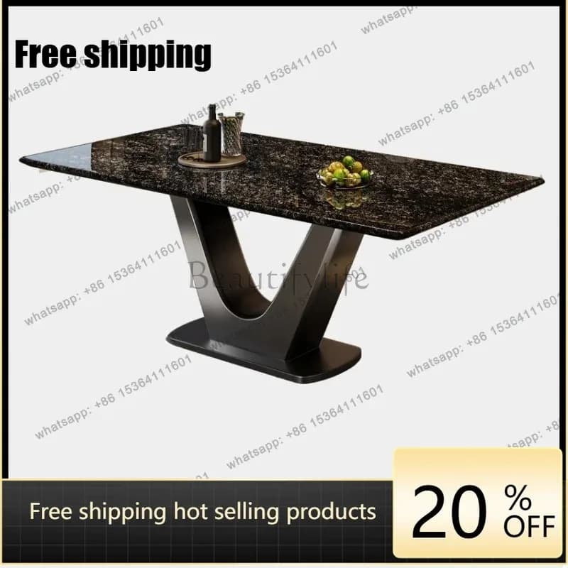 YJ natural luxury stone dining table household high-grade platinum diamond luxury stone dining table light luxury high-end