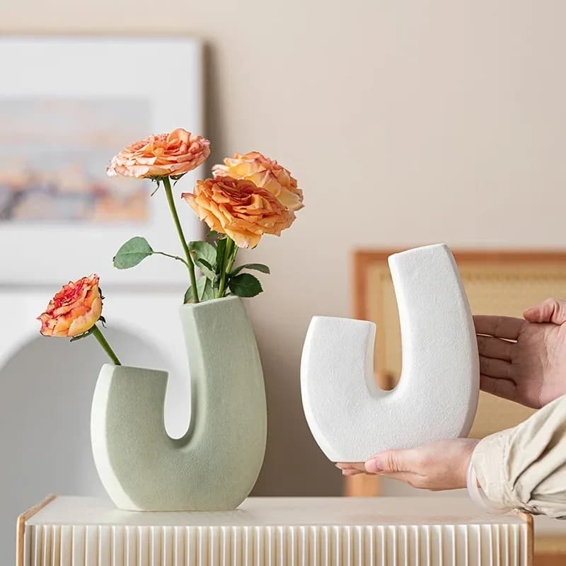 New Double Mouth Nordic Vase U Shape for Pampas Grass Dried Flower Home Living Room Centerpiece Decoration Interior Gift