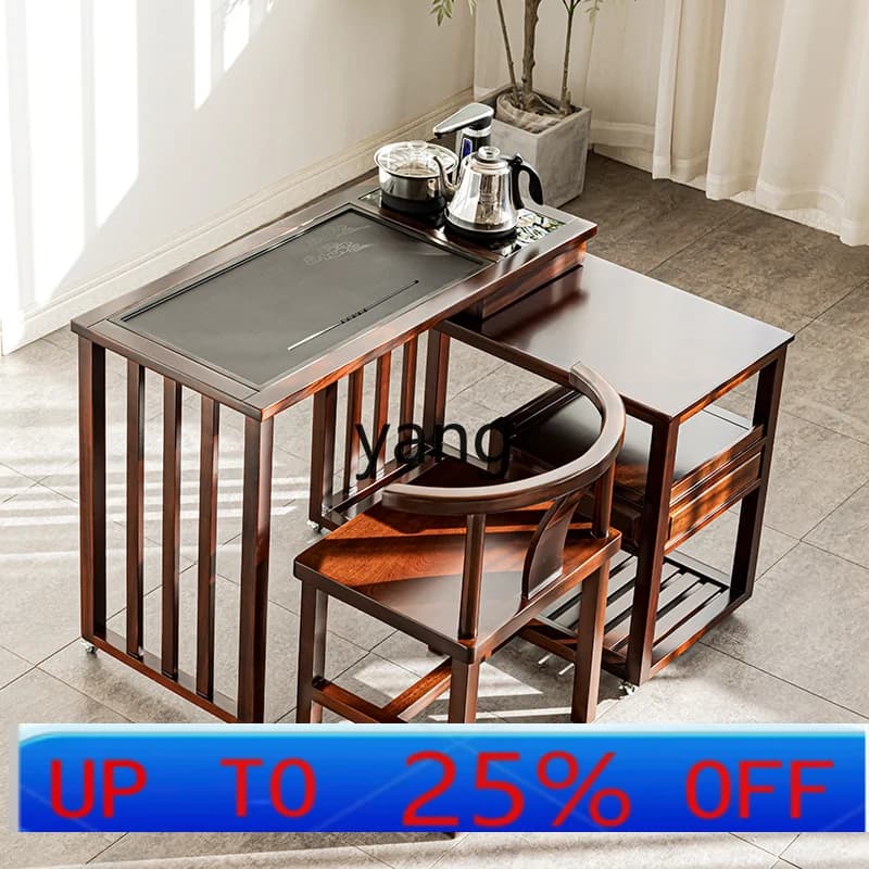 LH rotatable tea cart cabinet new Chinese solid wood kung fu tea table movable tea making table