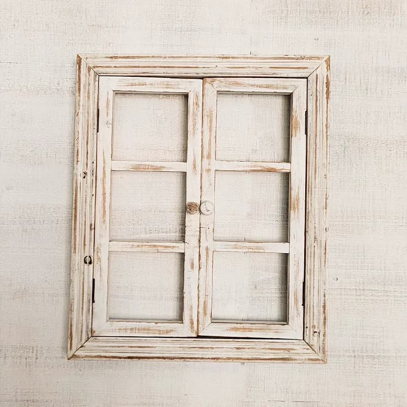 Decorative Window Frame, 19.7W x 23.6H inches, Double Doors, Pure White and Vintage White