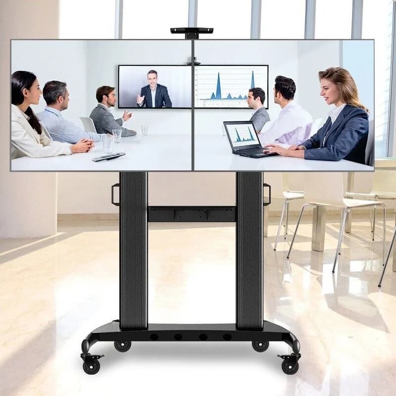 Aluminum cart mobile TV bracket, LCD TV dual-screen splicing mobile video conference floor cart