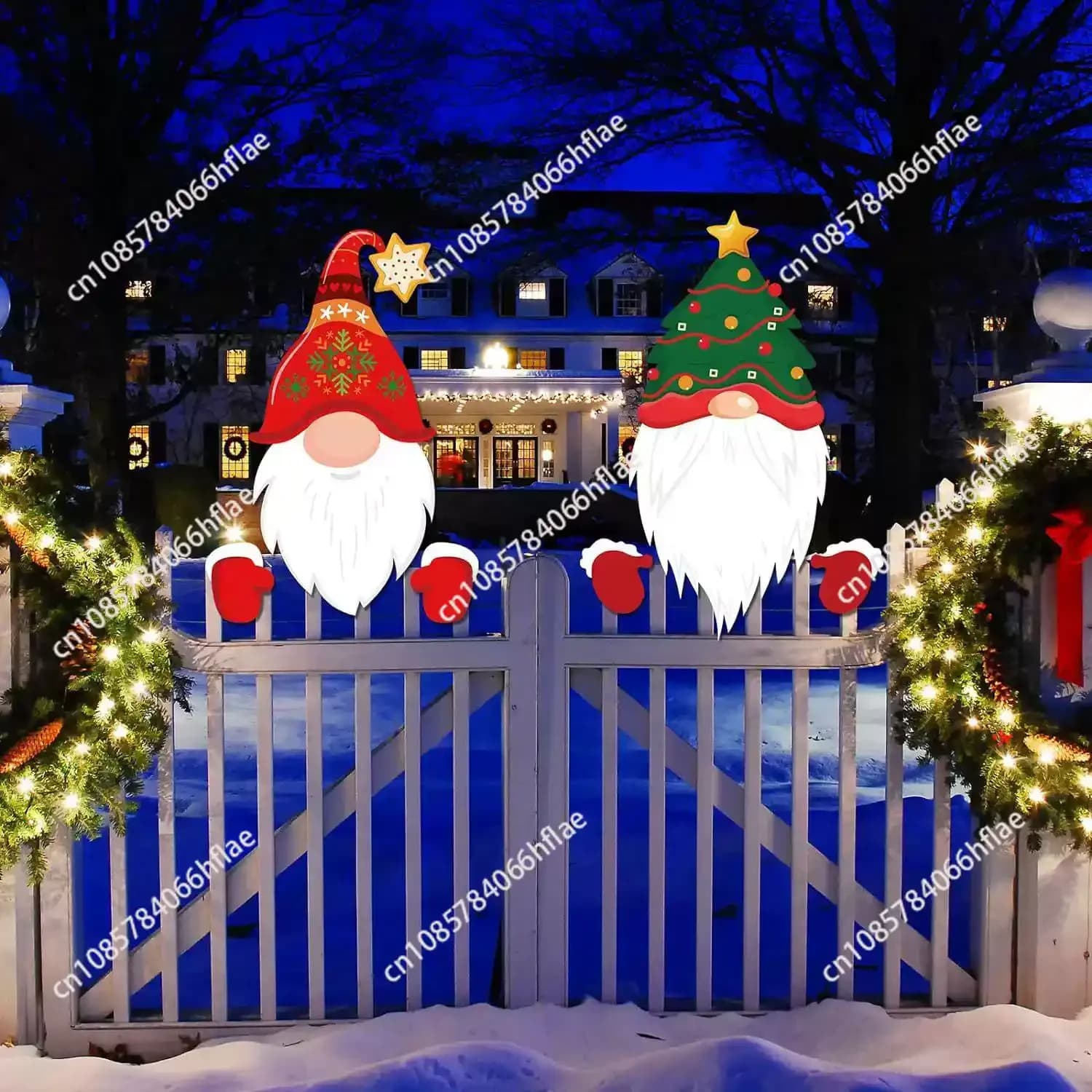 Christmas Cross-Border Fence Sign, Outdoor Metal Yard Decoration, Santa Claus Peeker Cartoon Fence Ornament
