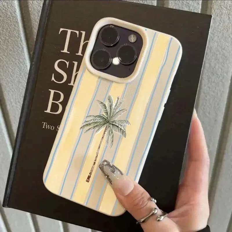 Coconut Tree Stripe Pattern Case For Samsung A05S A06 A07 A15 A16 A17 A34 A35 A53 A54 A55 S23 S24 FE S25 Ultra A26 A36 A56 Cover