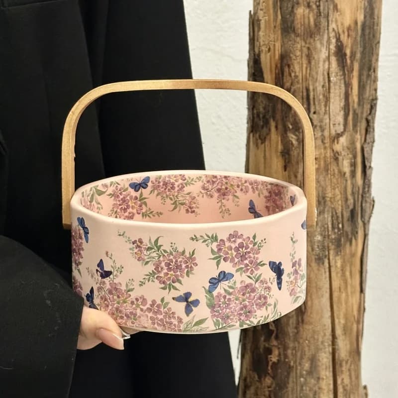 Crape myrtle flower portable ceramic fruit basket fruit plate tea table snack plate household dried fruit storage basket gift