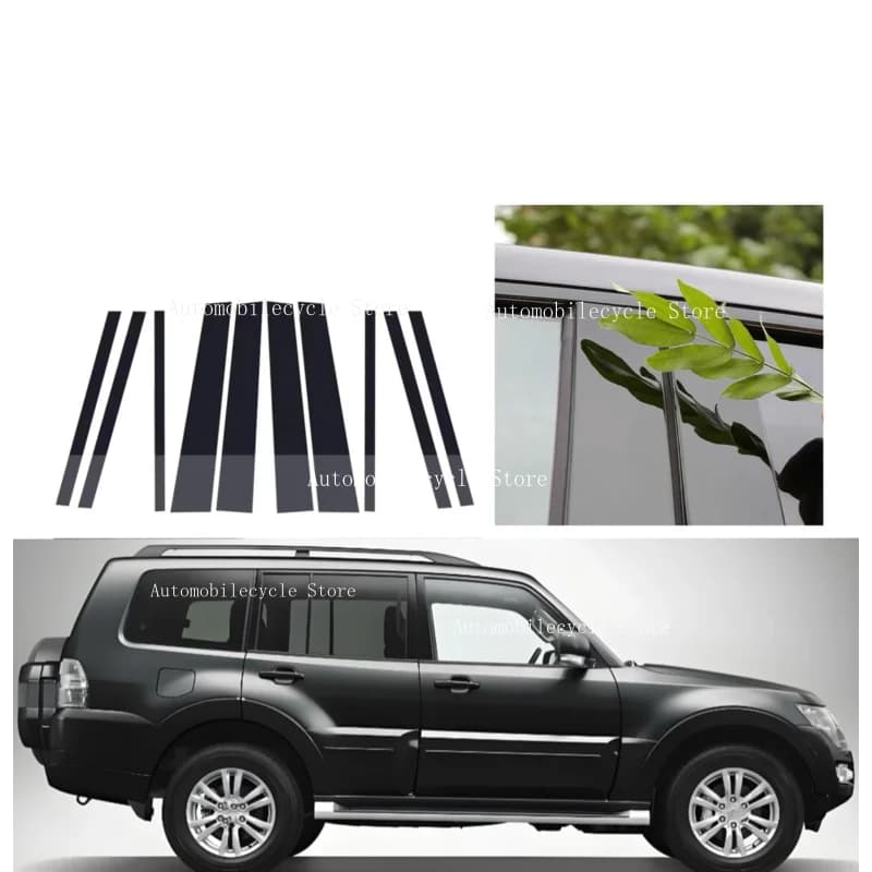 10PCS Glossy Black Pillar Posts Fit For Fit For Mitsubishi Pajero V79 V93 V97 2007-2021 Window Moulding B C Center Sticker Cover