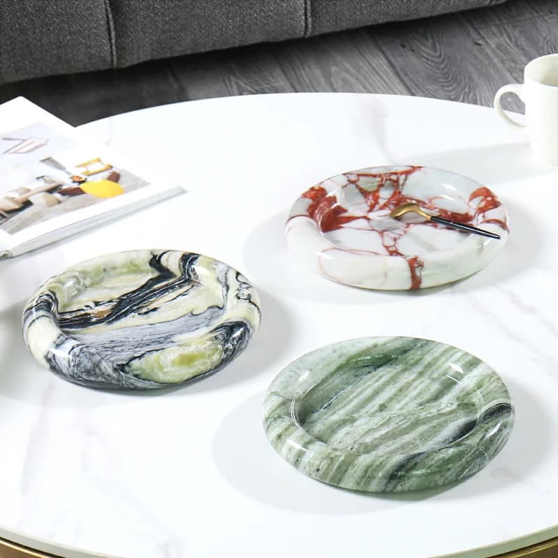 Natural Marble Round Fruit Plate Tray Creative Home Living Room Dried Fruit Snack Plate