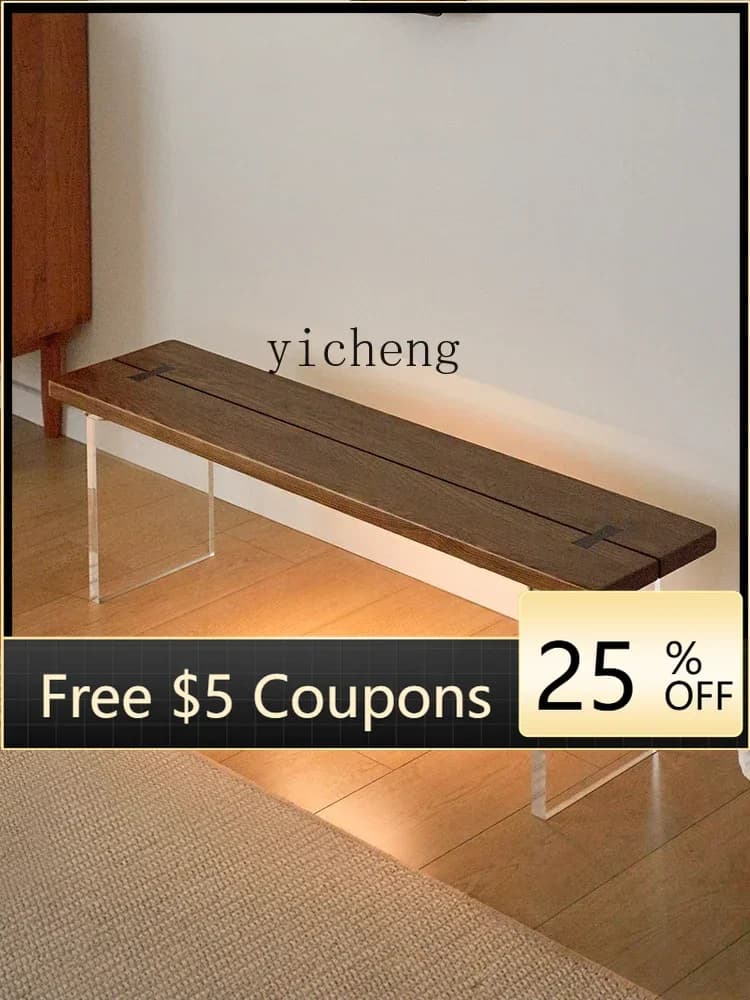 LYY  Acrylic Solid Wood Shoe Changing Stool Household Footstool Ash Bench