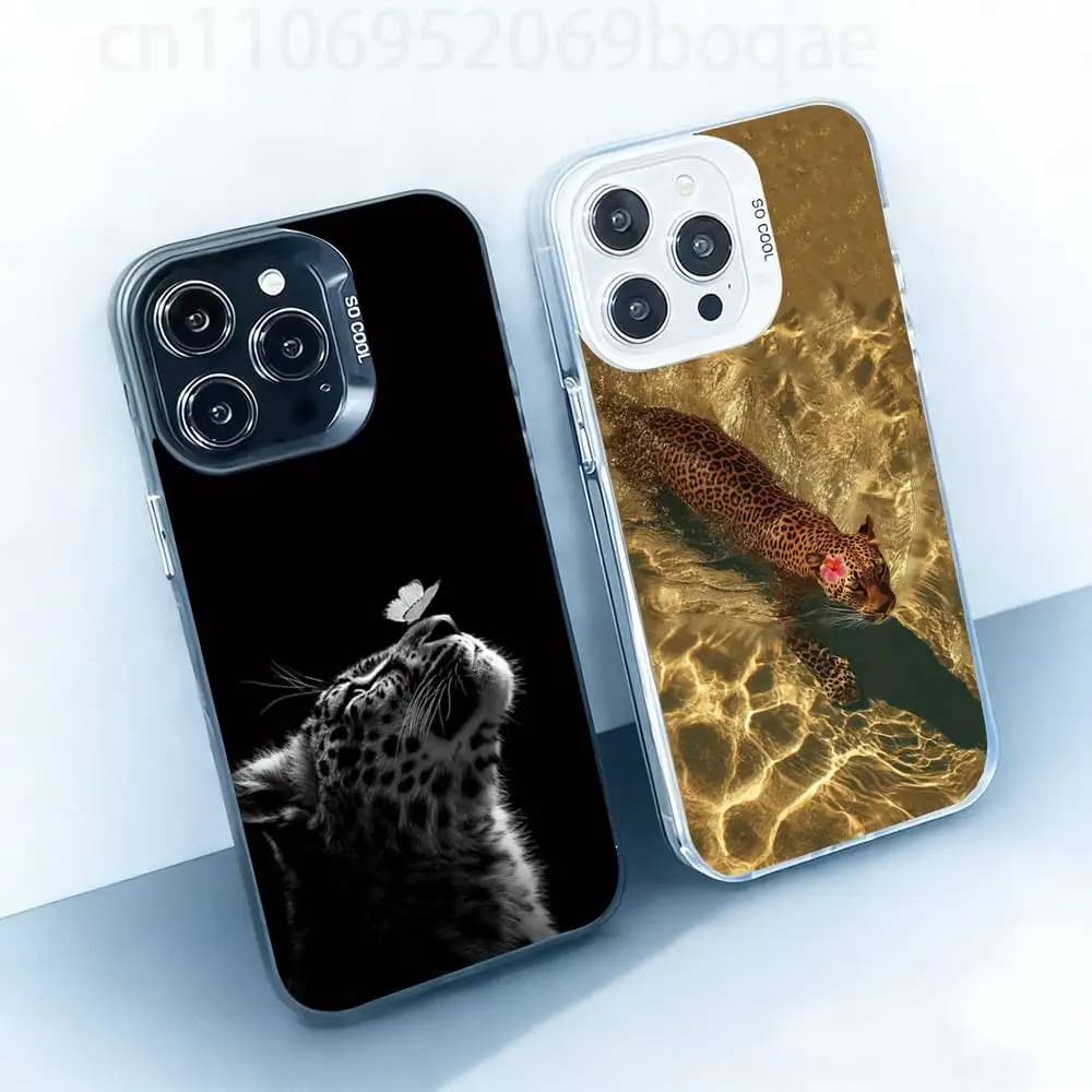 Flow Leopard White Shockproof Phone Case For iPhone 17,16,15,14,13,12,11,Pro,XS,Max,Plus,Mini,SE