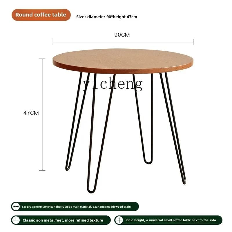 H3-19 solid wood round coffee table living room wrought iron sofa side few cherry wood balcony round small tea table