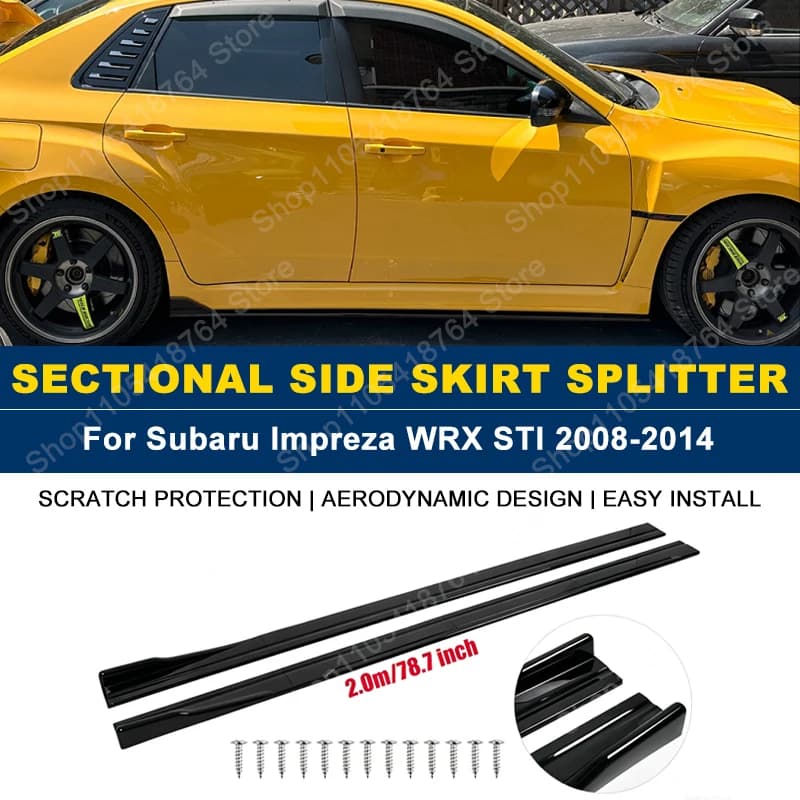 2M/78.7" Side Skirts Extension Rocker Panel Splitter For Subaru Impreza WRX STI 2008-2014 2009 2010 2011 2012 2013 ABS Plastic