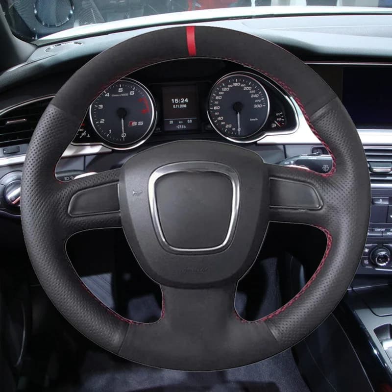 Black Suede Car Steering Wheel Cover Leather Braid For Audi Audi A3 8P Sportback A4 B8 Avant A5 8T A6 C6 A8 D3 Q7 8R Q5 S4 S3