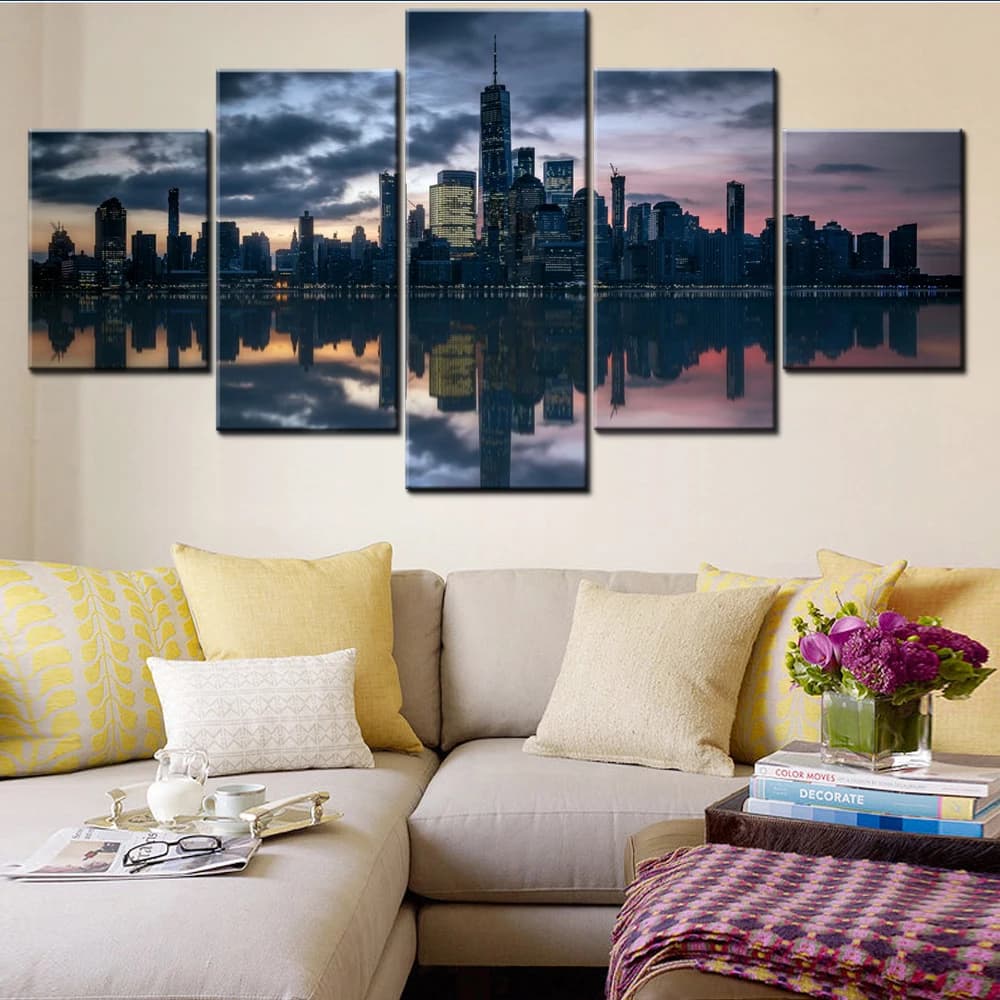 5 Pieces Wall Arts Poster Painting Landscape World Manhattan Skyline Hudson River Wallpaper Home Decor Picture Printing Artwork