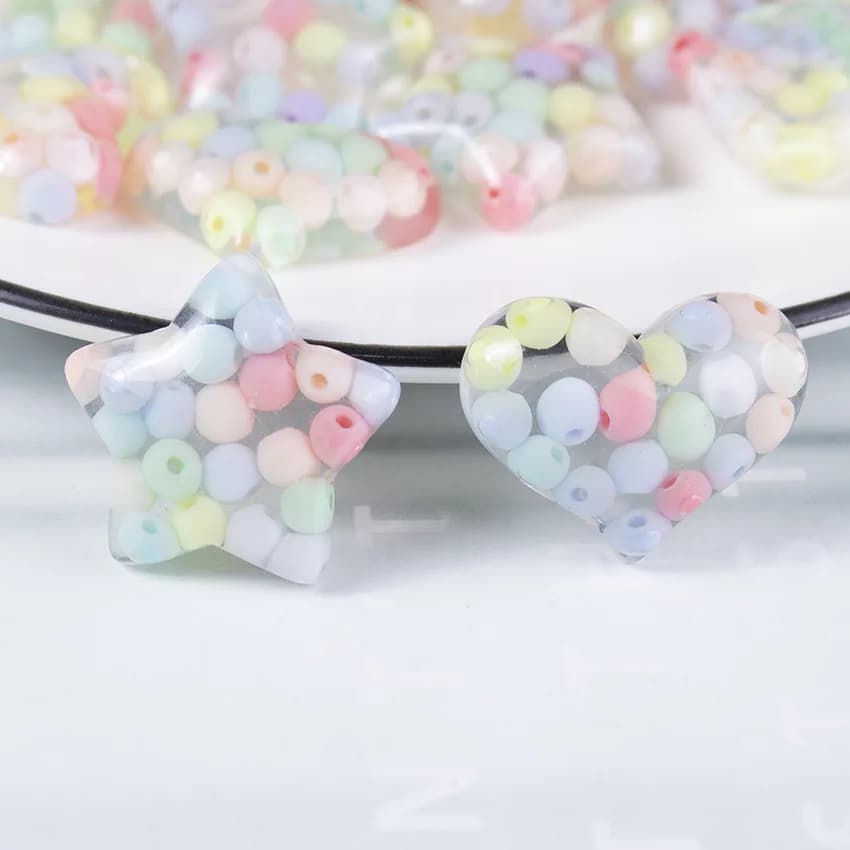 5pcs Mini Star Transparent Heart-Shaped Star with Beads Dollhouse Handmade DIY Kit Resin Doll Accessories Decoration Ornament