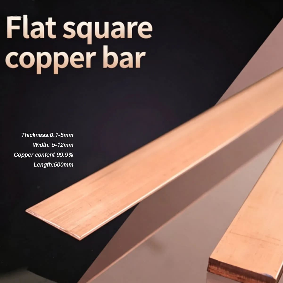 T2 Red Copper Flat Bar Strip, Pure Copper Rectangular Solid Plate Sheet Thick 0.1-5mm Width 5-12mm Length 500mm