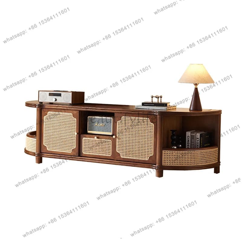 Wabi Sandy Wind Rattan Solid Wood TV Cabinet Household Wall Cabinet Homestay Creative Small Apartment Storage