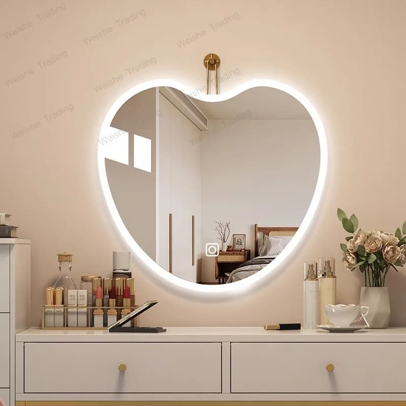heart-shaped makeup special-shaped led bedroom dresser mirror wall-mounted wall-mounted decorative mirror intelligent with light
