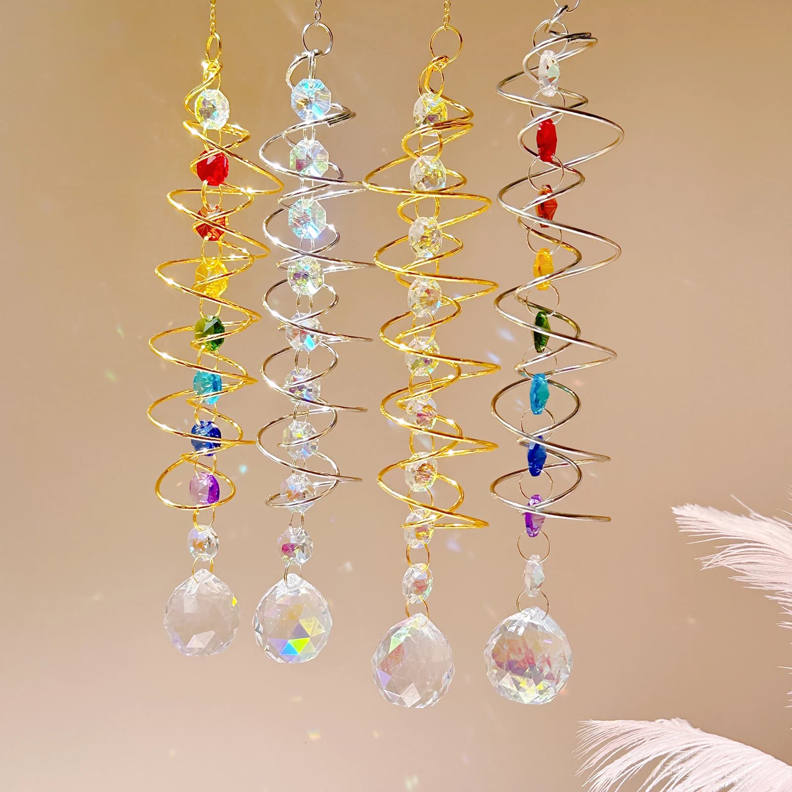 1pc 3D Gazing Ball Spiral Hanging Decoration Rainbow Maker Hanger Suncatcher Wind Chime Hanging Decoration