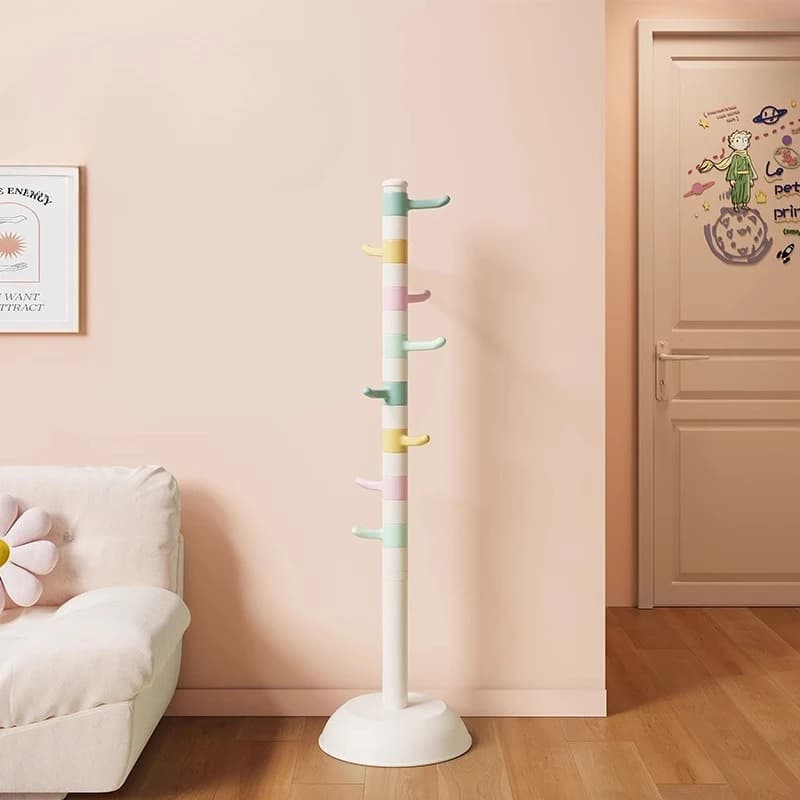 Viral Space-Saving Clothes Rack Vertical Rod Floor Coat Stand Girls Bedroom Organizer with Bag Hanger for Small Spaces