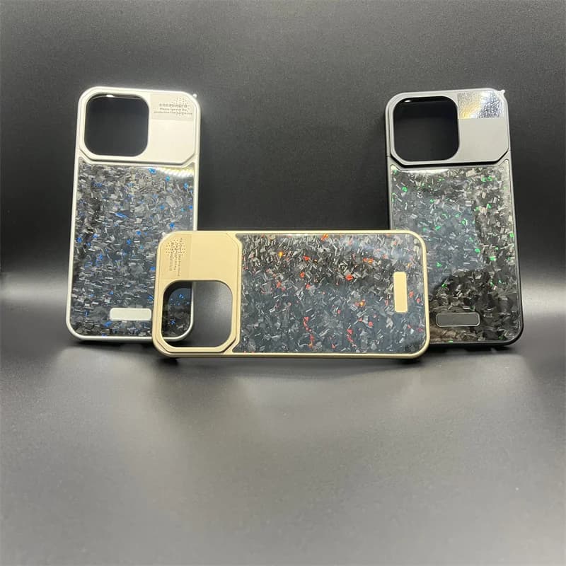 Metal Magsafe Gloss Carbon Fiber Borderless Case for iPhone 15 16 Pro Max Wireless Charging Forged Carbon Fiber Protective Cover