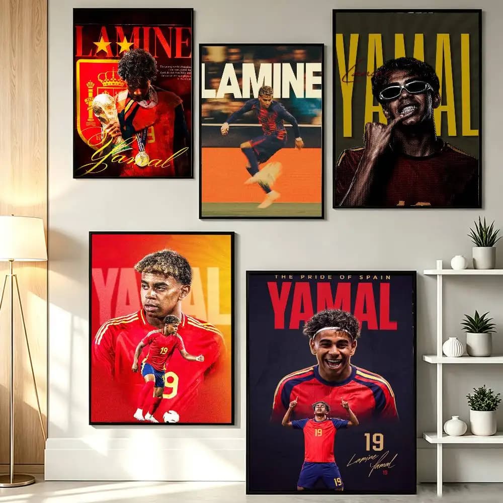 Football Talent Lamine Y-Yamal  Poster HD Self Adhesive Waterproof Wall Art Ideal for Home Office Dorm Gift