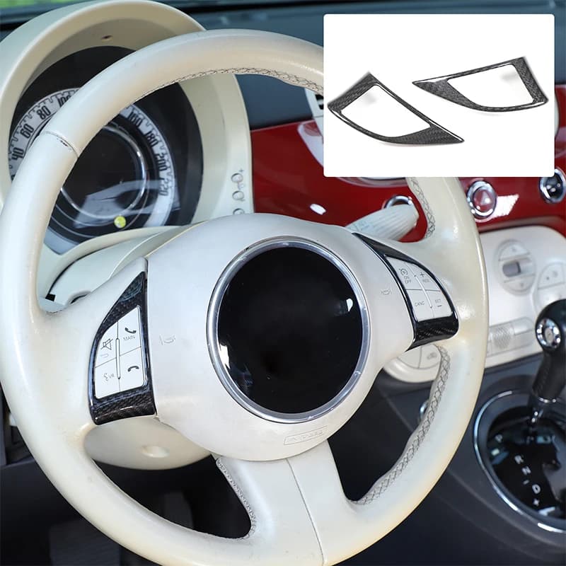 2piece set Real carbon fiber For Fiat 500 2010-2015 car steering wheel button frame decorative sticker protection accessories