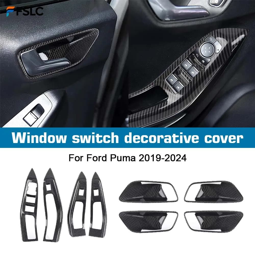⭐Genuine⭐ Car Upgrade Carbon Fiber Look Interior Door Window Switch Button Frame Trim Covers For Ford Puma 2019-2024 Accessories