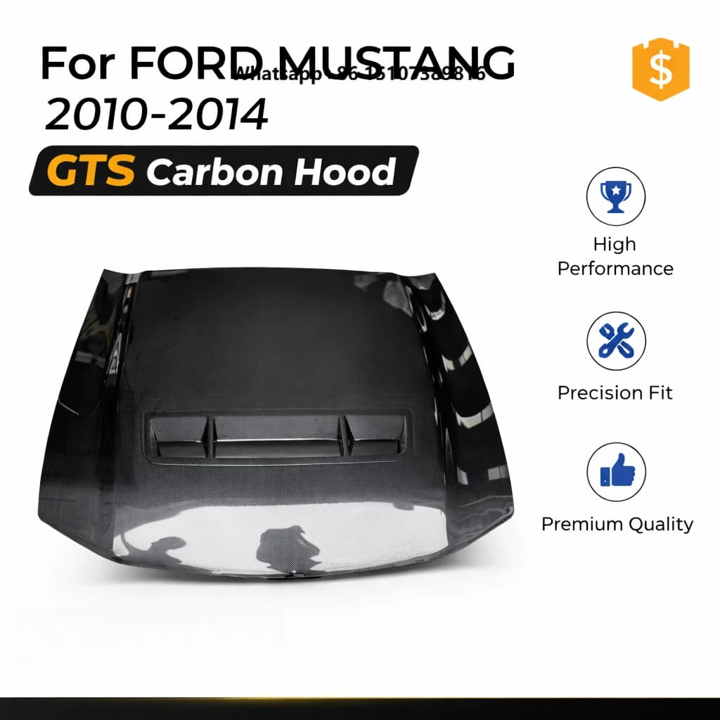 Carbon Fiber Hood with Vent for Mustang (2010-2014) | GTS Style Front Bonnet Replacement | OEM-Style Fit