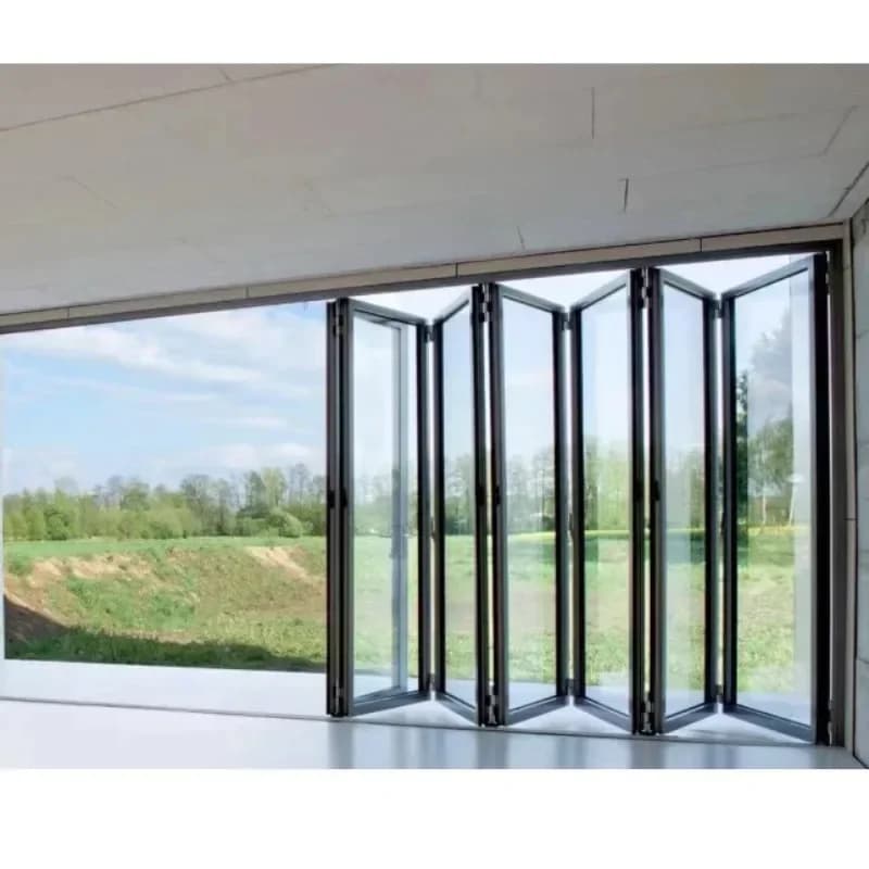 Soundproof interior aluminum folding door black slide and mosquito net