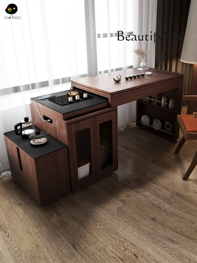 M Balcony New Solid Wood Movable Tea Table Rotating Tea Table Folding Dining Table Chair Drinking Tea Chair Combination