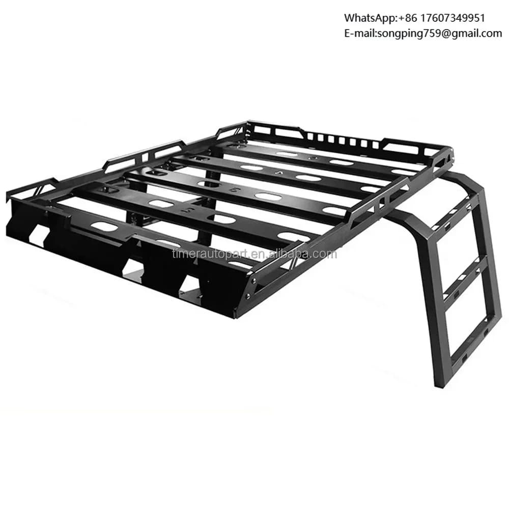 Customized Heavy-Duty Steel Flat Overland Ladder LED Lights Top Carrier Bar SUV Storage Luggage Roof Rack for Jeep Wrangle JK