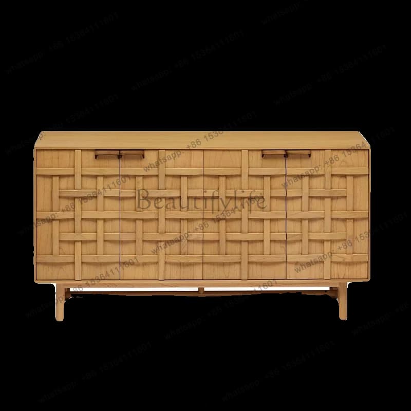 PG Nordic modern retro solid wood dining side cabinet simple log square storage door storage cabinet