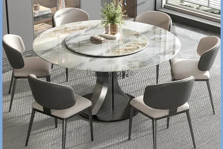 13Italian Natural Marble round Table Light Luxury High-End Dining Table