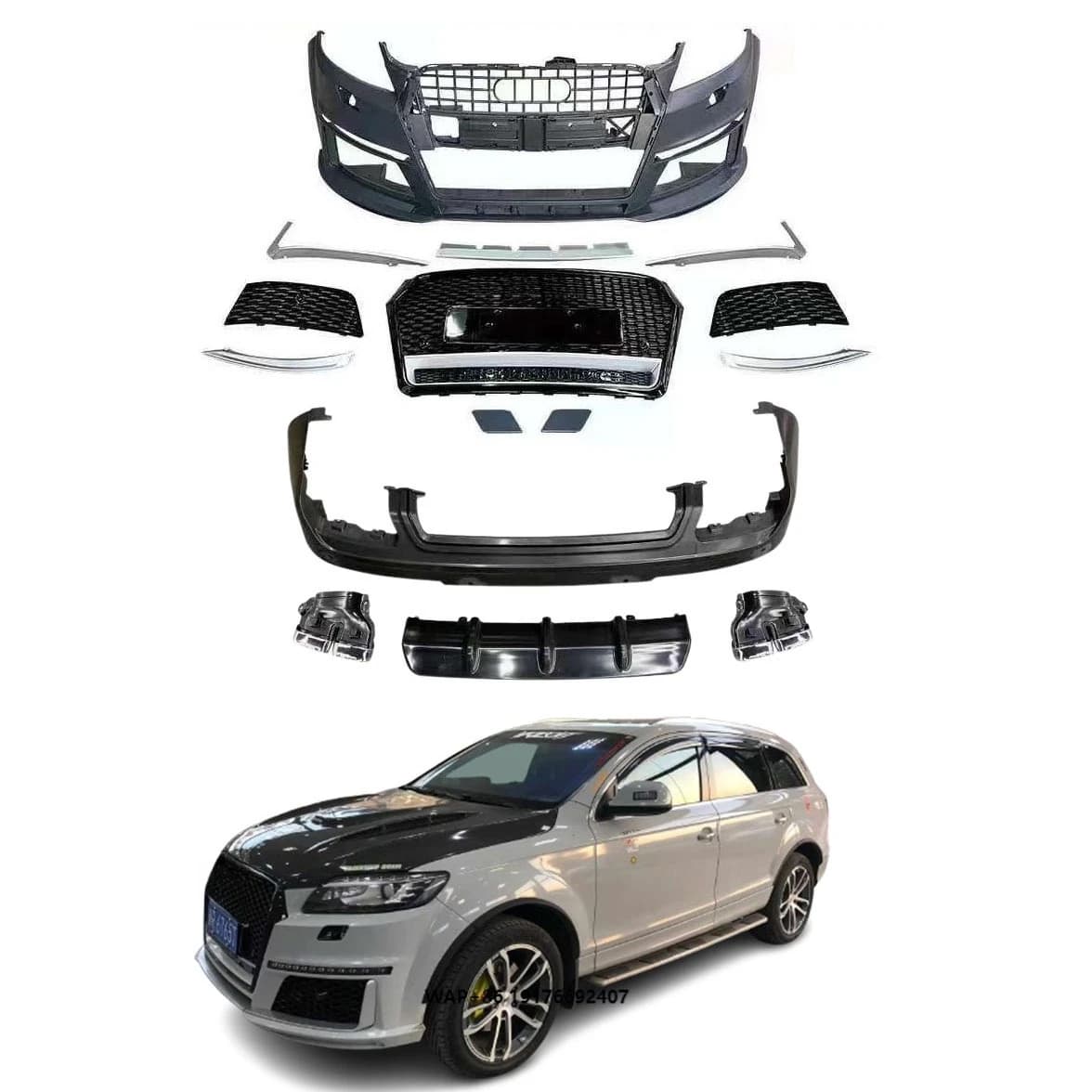YICKU High Quality New Body Kit 12-15Audi Q7 Upgrade RSQ7 Front Bumper Grille PP Material Perfect Fit Car Accessories