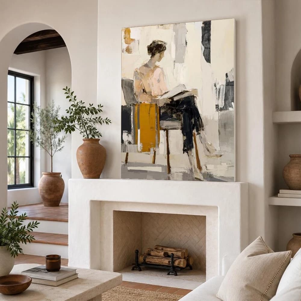 100% Handmade Abstract Oil Painting The lady reading Canvas Mural Top Wall Art for Home Living Room Decor Image Unique Artwork